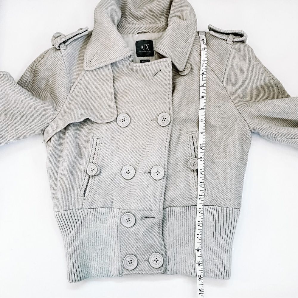 Armani Exchange Gray Beige Wool Blend Double Breasted Collar Bomber Jacket Sz S - Picture 7 of 8